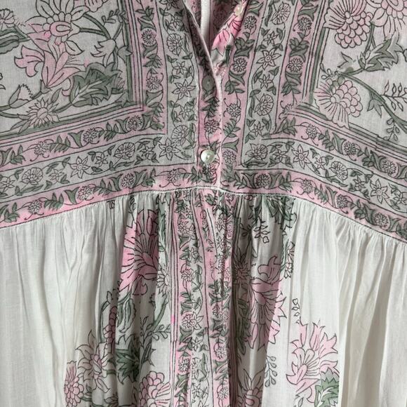 Juliet Dunn London White Floral Block Print Boho Cotton Shirt Mini Dress Size S - Picture 10 of 12